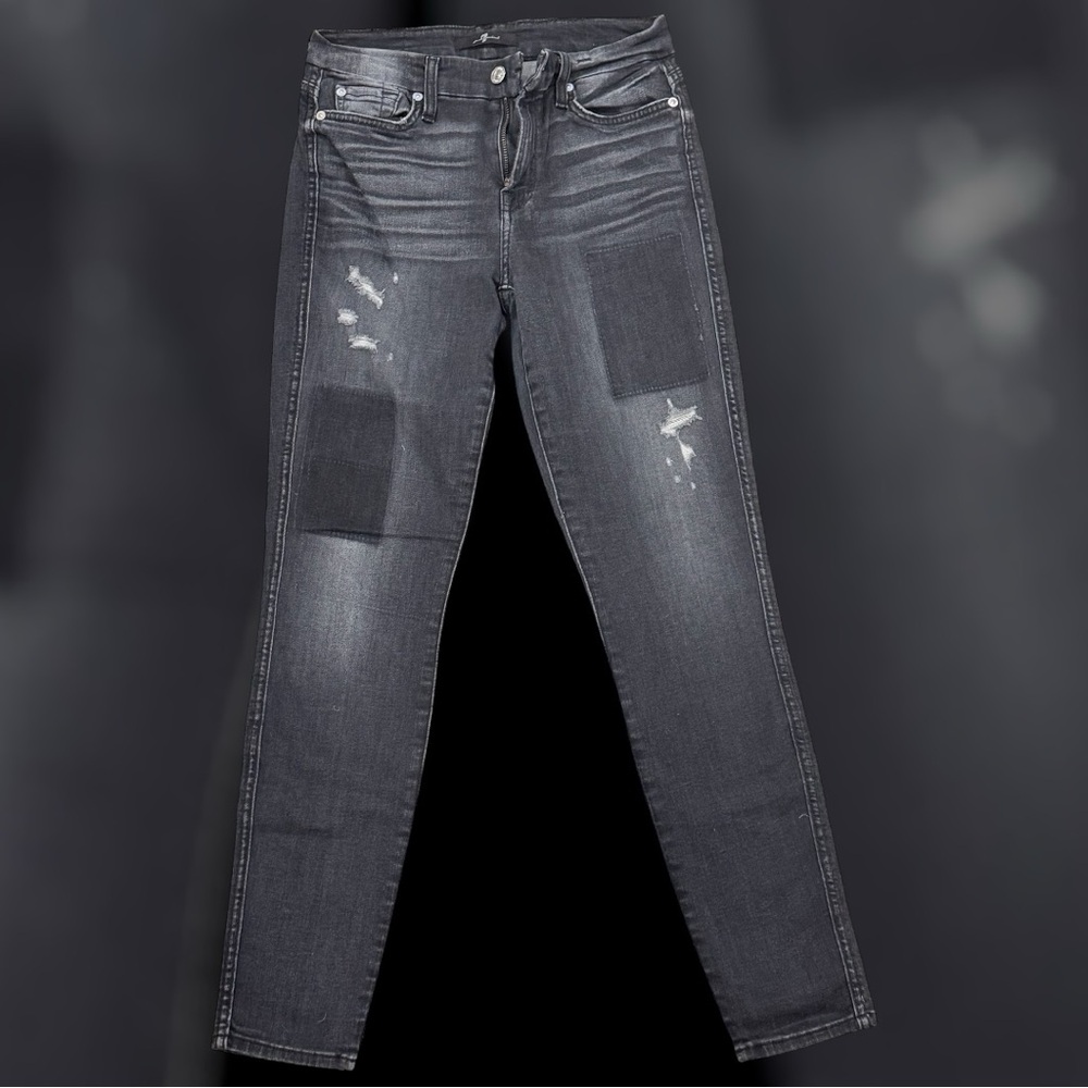 7 for All Mankind Jeans Women's 27 Black Stonewash Distressed Mid Rise Stretch